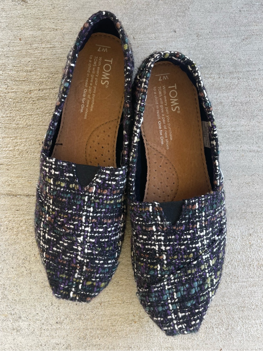 TOMS Classic Alpargata Slip On Shoes Women’s Size 7 Multicolor Tweed Canvas Flat